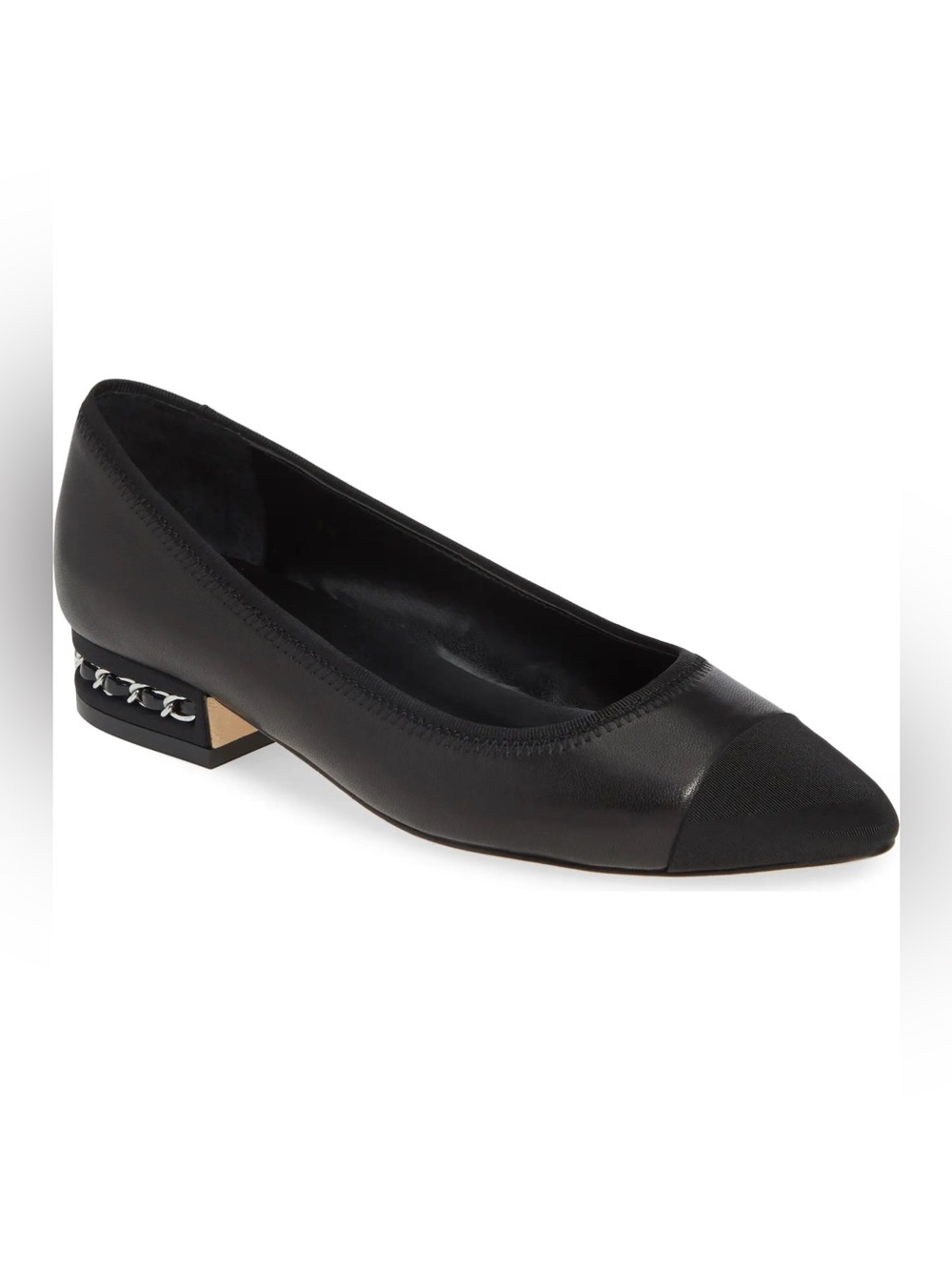 VANELi Felcia Black Leather Cap Toe Chain Heel Pumps Pointed Toe Size 9M
